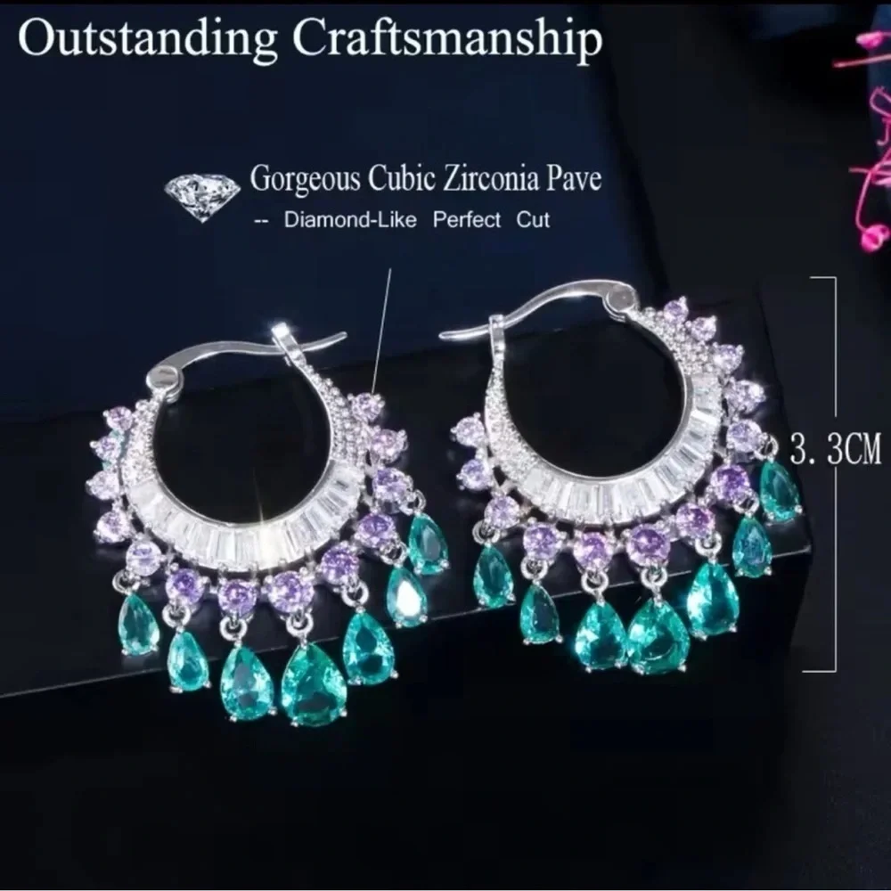 Diamond Zirconia Multicolor Stainless Steel Waterproof Earrings